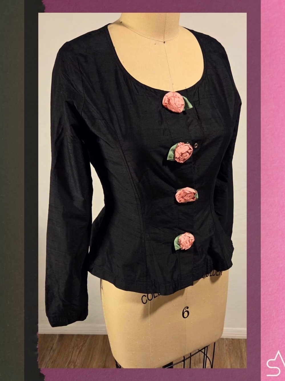 Betsey Johnson Luxe Early 90s Rockabilly Coquette Silk Rosette Blazer (Petite)